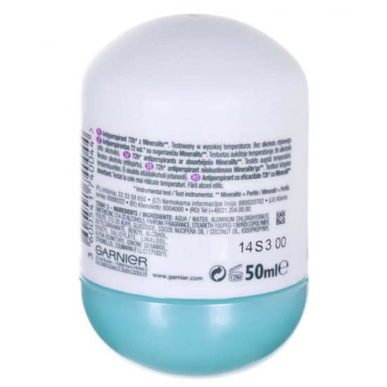 Antiperspirant Roll-On Garnier Mineral Action Control, 50 ml, Deodorant Roll On Femei, Deodorant Roll On Garnier, Antiperspirant Femei Garnier, Deodorante si Antiperspirante Roll-On Femei, Ingrijire Corporala, Deodorante Garnier pentru Femei