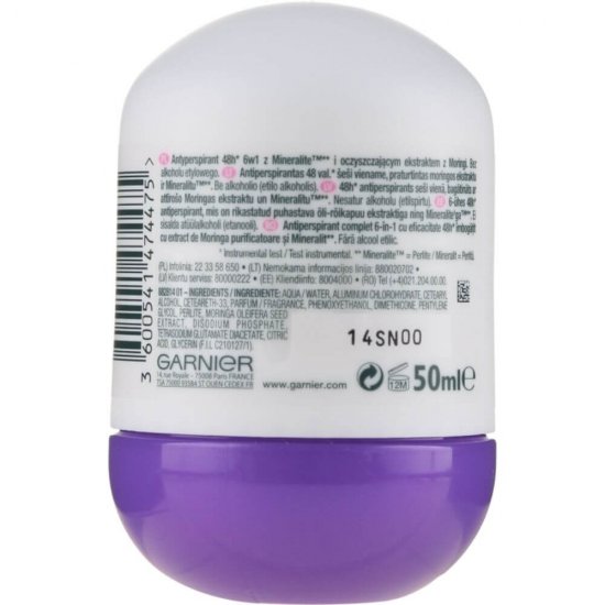 Antiperspirant Roll-On Garnier Mineral Protection Floral Fresh Skin + Clothes, 50 ml, Deodorant Roll On Garnier, Antiperspirant Femei Garnier, Deodorante si Antiperspirante Roll-On Femei, Ingrijire Corporala, Deodorante Garnier pentru Femei