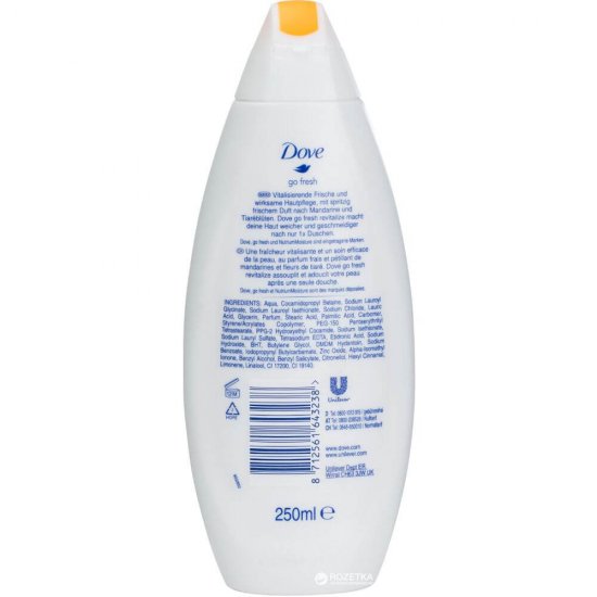 Gel de Dus DOVE Go Fresh, 250 ml, Parfum de Mandarine si Floare de Tiara, Gel de Dus Parfum Deosebit, Gel de Dus Revigorant, Geluri de Dus Parfumate, Geluri de Dus Hidratante, Gel de Dus Energizant, Geluri de Dus Dove