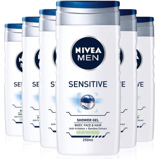 Gel de Dus NIVEA Men Sensitive, 250 ml, cu Extract de Bambus, Geluri de Dus, Gel de Corp, Gel de Dus Nivea, Gel de Dus Hidratant, Produse Ingrijire Corp, Produse Igiena Corp, Gel de Dus Barbati, Gel de Dus cu Bambus, Gel de Dus 3 in 1