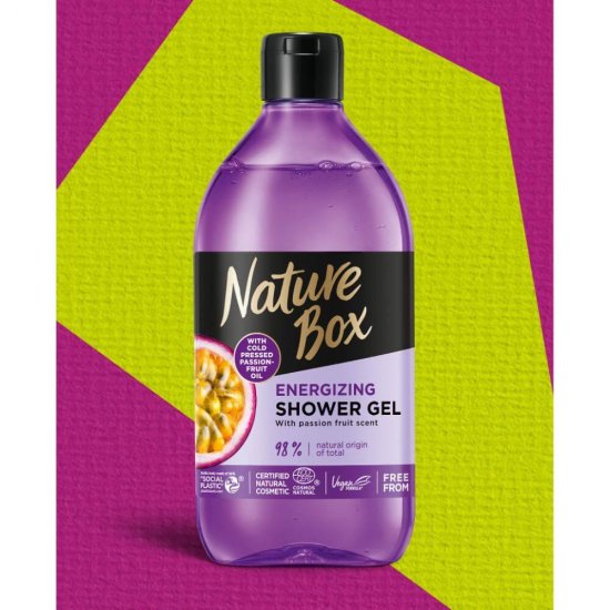 Gel de Dus NATURE BOX Passion Fruit Oil, 385 ml, Ulei Presat la Rece din Fructul Pasiunii, Geluri de Dus NATURE BOX, Gel de Dus cu Extracte Naturale, Gel de Dus Fara Parabeni, Geluri de Dus Hidratante, Geluri de Dus cu Ingrediente Naturale