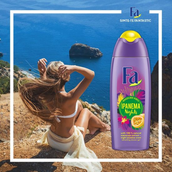 Gel de Dus FA Ipanema Nights, 250 ml, Parfum de Parfum de Iasomie si Maracuia, Formula Vegana, Gel de Dus FA, Gel de Dus cu Parfum, Gel de Dus Ipanema Nights, Gel de Dus Vegan, Gel de Dus Natural