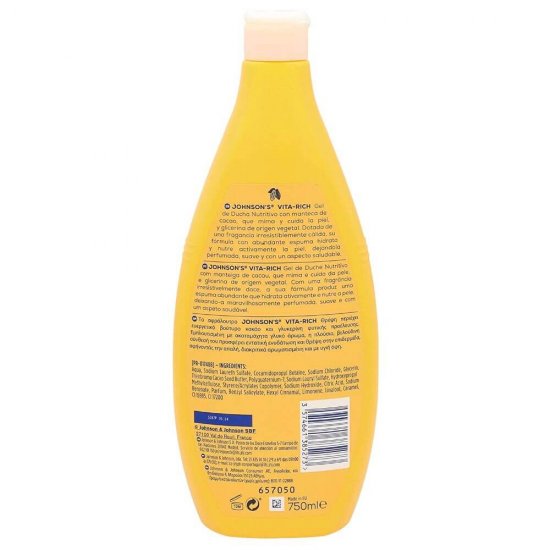 Gel de Dus JOHNSONS Vita Rich, 750 ml, cu Extract de Cacao, Gel de Dus, Gel de Corp, Gel de Dus pentru Corp, Gel de Dus Hidratant, Gel pentru Dus, Produse Ingrijire Corp, Produse Igiena Corp, Cosmetice pentru Corp