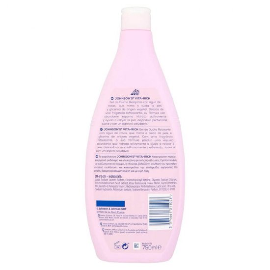 Gel de Dus JOHNSONS Vita Rich, 750 ml, cu Extract de Apa de Trandafiri, Gel de Dus, Gel de Corp, Gel de Dus pentru Corp, Gel de Dus Hidratant, Gel pentru Dus, Produse Ingrijire Corp, Produse Igiena Corp, Cosmetice pentru Corp