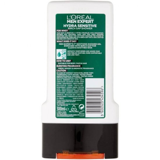 Gel de Dus LOREAL Men Expert Hydra Sensitive, 300 ml, Extract de Mesteacan, Gel de Dus pentru Barbati, Geluri Dus pentru Barbati, Geluri de Dus Loreal, Gel pentru Dus, Produse Ingrijire Corp, Produse Igiena Corp, Cosmetice pentru Corp
