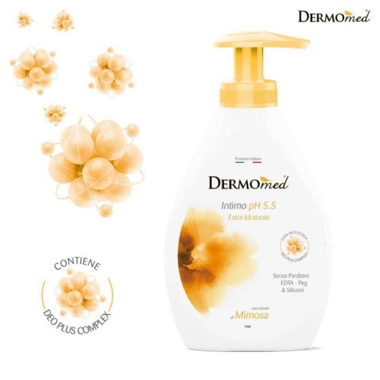 Sapun Lichid Intimo Mimosa DERMOMED, 300 ml, Gel Intim, Sapun Intim Mimosa, Sapun Lichid Intim cu Mimoza, Sapun Hidratant, Sapun Parfumat