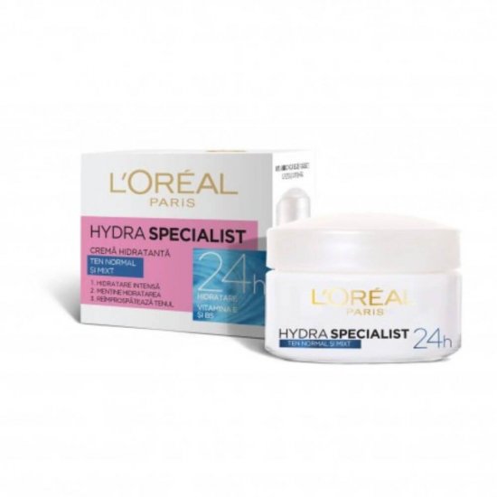 Crema de Fata L'Oreal Paris Hydra Specialist, 50 ml, Crema Hidratanta pentru Fata, Crema Loreal Hydra Specialist, Crema pentru Ten Normal, Crema pentru Ten Mixt, Crema de Zi Hidratanta, Creme Hidratante Loreal, Creme Hidratante pentru Fata