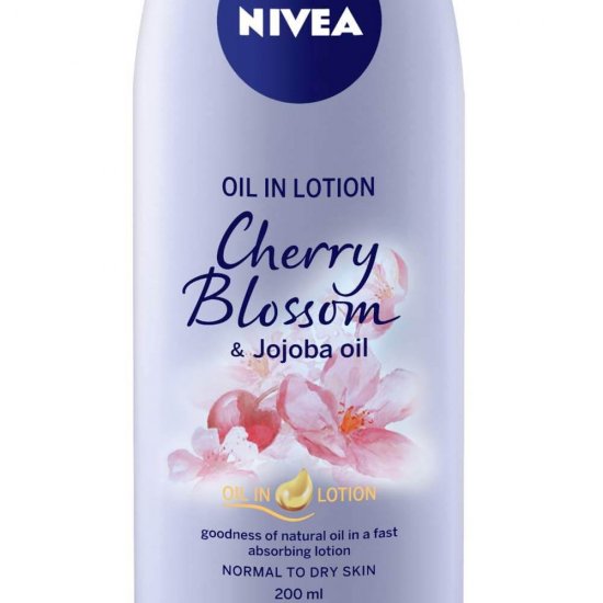 Lotiune Corp NIVEA Cherry Blossom, 200 ml, Extract de Flori de Cires, cu Pompita, Lotiuni de Corp, Lotiune pentru Corp, Lotiune Ingrijire Corp, Lotiune Hidratanta, Lotiune pentru Hidratare, Lotiune pentru Piele Uscata si Sensibila