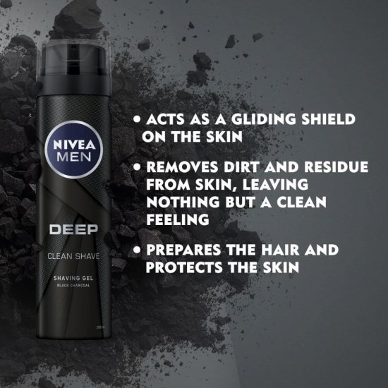 Spuma de Ras cu Carbon Nivea Men, 200 ml, Deep Smooth Shave Black Carbon, Spume de Ras, Spuma de Barbierit cu Carbon, Spuma Hidratanta de Ras, Nivea Spume de Ras, Produse de Barbierit pentru Barbati, Cosmetice Ras, Spume de Barbierit