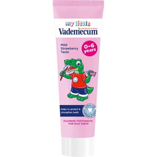 Pasta de Dinti VADEMECUM Junior Strawberry, 50 ml, 0-6, Pentru Copii, Pasta pentru Albirea Dintilor, Pasta de Dinti pentru Albire, Pasta de Dinti pentru Copii, Pasta de Dinti Naturala pentru Albire, Pasta de Dinti cu Capsuni
