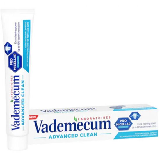 Pasta de Dinti VADEMECUM Advanced Clean, 75 ml, Pasta pentru Albirea Dintilor, Pasta de Dinti pentru Albire, Pasta de Dinti pentru Curatare Intensa, Pasta pentru Albirea Dintilor, Pasta de Dinti Vademecum