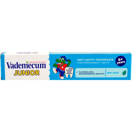 Pasta de Dinti VADEMECUM Junior Spearmint, 75 ml, 6 +, Pentru Copii, Pasta pentru Albirea Dintilor, Pasta de Dinti pentru Albire, Pasta de Dinti pentru Copii, Pasta de Dinti Naturala pentru Albire, Pasta de Dinti cu Menta