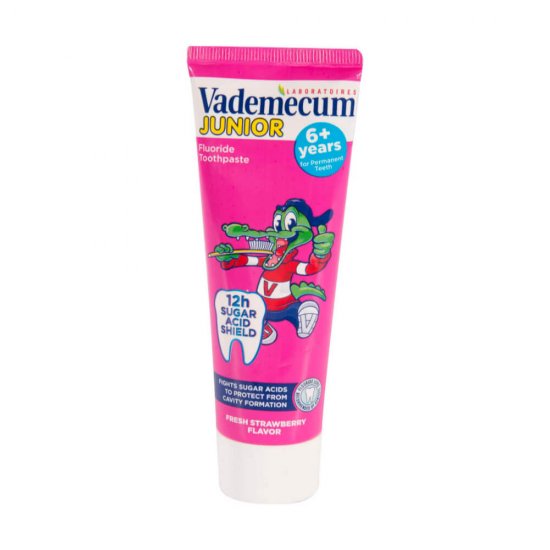 Pasta de Dinti VADEMECUM Junior Strawberry, 75 ml, 6 +, Pentru Copii, Pasta pentru Albirea Dintilor, Pasta de Dinti pentru Albire, Pasta de Dinti pentru Copii, Pasta de Dinti Naturala pentru Albire, Pasta de Dinti cu Capsuni