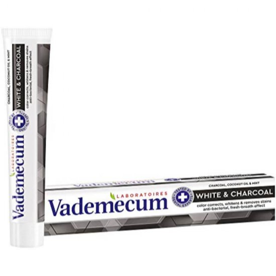 Pasta de Dinti VADEMECUM Charcoal White, 75 ml, Pasta pentru Albirea Dintilor, Pasta de Dinti pentru Albire, Pasta de Dinti cu Carbune Activ, Pasta de Dinti pentru Albire cu Carbune, Pasta de Dinti cu Carbune pentru Albire