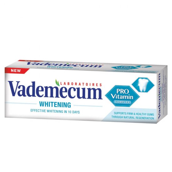 Pasta de Dinti VADEMECUM Provitamin Whitenning, 75 ml, Pasta pentru Albirea Dintilor, Pasta de Dinti pentru Albire, Pasta de Dinti cu Ingrediente Naturale, Pasta pentru Albirea Dintilor, Pasta de Dinti Naturala pentru Albire