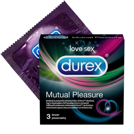 Prezervative DUREX Mutual Pleasure 3 Buc, Prezervative din Latex, Prezervative cu Striatii, Prezervative Fara Aroma, Prezervative Transparente, Prezervative Lubrifiate, Prezervative DUREX