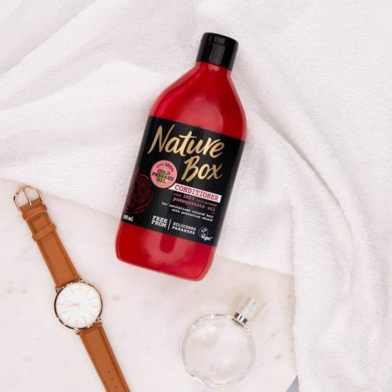 Balsam NATURE BOX Pomegranate Oil, 385 ml, Ulei Presat la Rece din Rodie, Balsam Vegan, Balsam NATURE BOX, Balsam cu Extracte Naturale, Balsam cu Extract de Rodie, Balsamuri Fara Parabeni