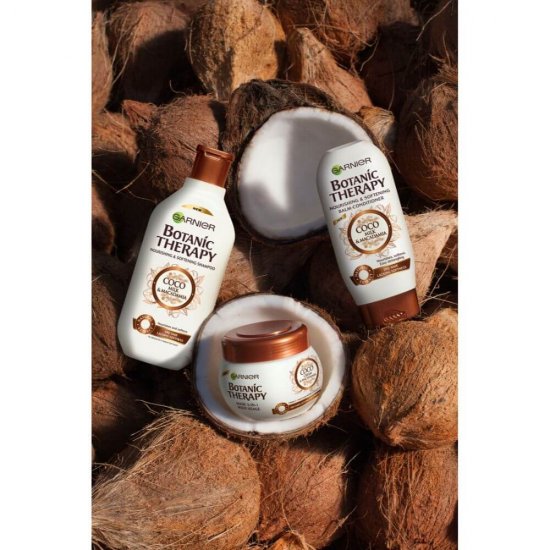 Balsam Par Uscat Garnier, 200 ml, Botanic Therapy Coco Milk & Macadamia, Balsam pentru Par Uscat, Balsam cu Lapte de Cocos, Balsam cu Macadamia, Balsam de Par Garnier Botanic Therapy, Balsam de Par Revitalizant