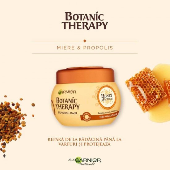 Masca Par Deteriorat, 300 ml, Garnier Botanic Therapy Honey & Propolis, Masca pentru Par Deteriorat, Masca pentru Par cu Varfuri Despicate, Masti pentru Par Deterioarat, Tratament pentru Par Deteriorat, Tratamente Par Deteriorat