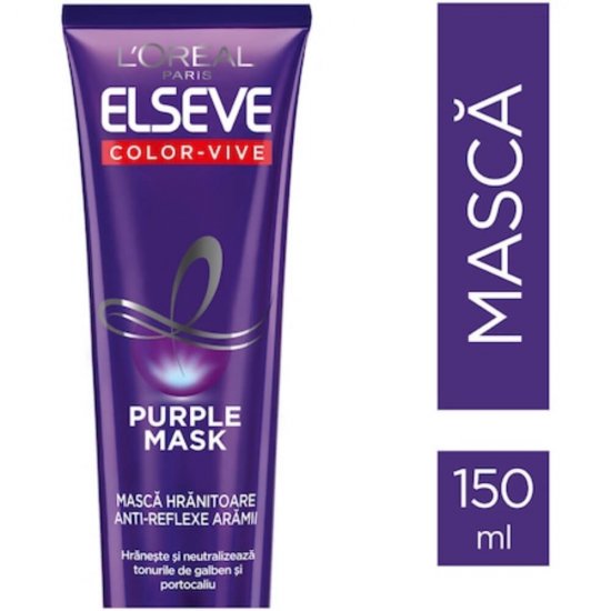 Masca Anti Reflexe Aramii pentru Par Blond/Gri L'OREAL Paris Elseve Color Vive, 150 ml, Masca pentru Par Vopsit, Masca Par Blond, Masca Impotriva Reflexiilor Galbene, Masca pentru Par Gri, Masca Violet pentru Par Blond