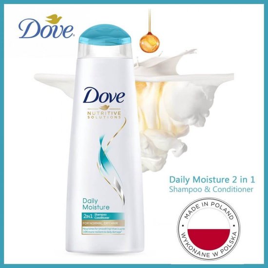 Sampon 2 in 1 Dove Daily Moisture, 400 ml, cu Balsam, Sampon Hidratant cu Balsam, Sampon Dove Daily Moisture, Sampon cu Balsam Dove, Sampon Hidratare Par, Sampon Protejare Par, Sampon pentru Hidratarea Parului, Produse Ingrijire Par Dove