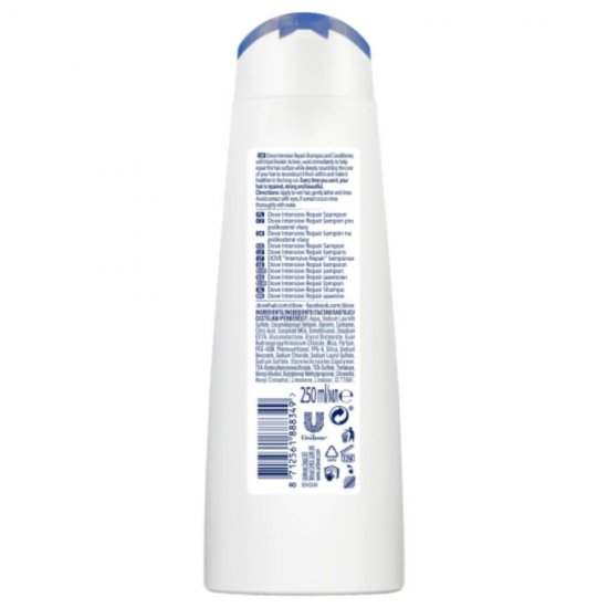 Sampon DOVE Intensive Repair, 250 ml, Par Deteriorat, Sampon pentru Regenerare Par Degradat, Sampoane Revitalizante, Sampon Fortifiere, Produse de Ingrijire a Parului, Produse Hairstyling, Sampon Intarire Par