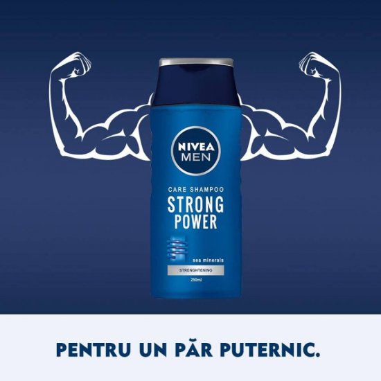 Sampon NIVEA Men Strong Power, 250 ml, Par Deteriorat, Sampoane Ingrijire Par Barbati, Sampon pentru Barbati, Produse de Ingrijire a Parului, Produse Hairstyling, Sampon Par Fragil
