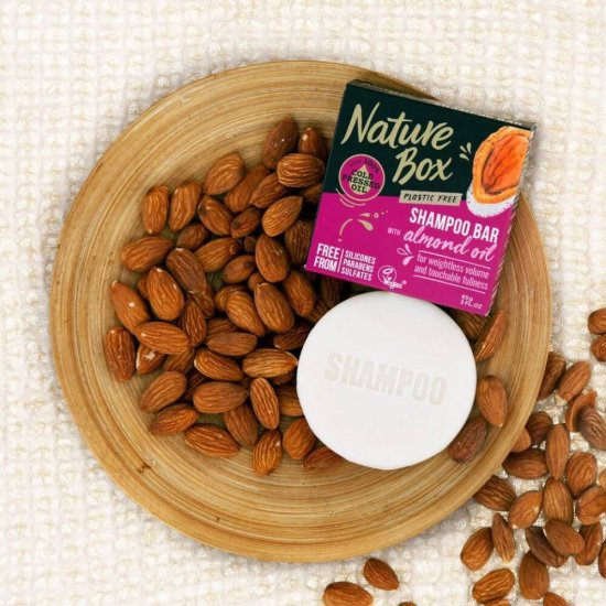 Sampon Solid NATURE BOX Almond Oil, 85 g, Ulei Presat la Rece din Migdale, Sampon Solid, Sampoane NATURE BOX, Sampoane Solide cu Extracte Naturale, Sampoane cu Ulei de Migdale, Sampoane Fara Parabeni, Sampon Regenerator Par Deteriorat