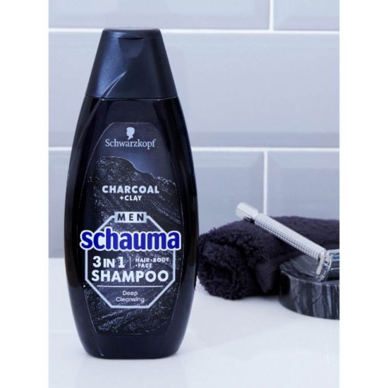 Sampon 3 in 1 Barbati, 400 ml, Schauma Charcoal +Clay, Sampon pentru Par Fata si Corp, Sampon pentru Barbati, Sampon Schauma Men, Sampon Schauma Charcoal Clay, Sampon cu Carbune Activ, Sampon Barbati Schwarzkopf