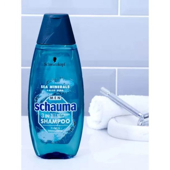 Sampon 3 in 1 Barbati, 400 ml, Schauma Sea Minerals +Aloe Vera, Sampon pentru Par Fata si Corp, Sampon pentru Barbati, Sampon Schauma Men, Sampon Schauma Sea Minerals Aloe Vera, Sampon cu Minerale Marine, Sampon cu Aloe Vera