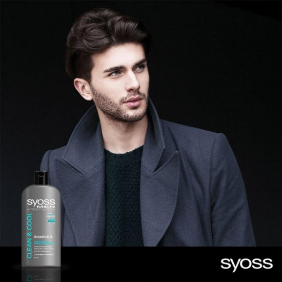 Sampon SYOSS Men Clean & Cool, 500 ml, pentru Par Gras si Normal, Extract de Menta, Sampon cu Menta, Sampon pentru Barbati, Produse de Ingrijire a Parului, Produse Hairstyling, Sampon Antimatreata, Sampon Par Gras