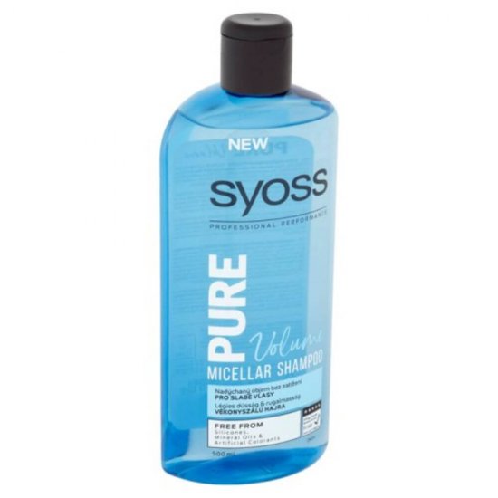 Sampon SYOSS Pure Volume, 500 ml, cu Apa Micelara, Sampoane cu Apa Micelara, Sampon Par Subtire, Sampoane pentru Par Fragil, Sampon Antimatreata, Produse de Ingrijire a Parului, Produse Hairstyling, Sampoane Regeneratoare, Sampon Anti-Rupere