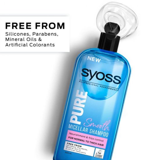 Sampon SYOSS Pure Smooth, 500 ml, cu Apa Micelara, Sampoane cu Apa Micelara, Sampon Par Gras, Sampoane pentru Par Gras, Sampon Antimatreata, Produse de Ingrijire a Parului, Produse Hairstyling, Sampoane Regeneratoare, Sampon Anti-Rupere