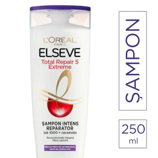 Sampon Par Foarte Deteriorat 250 ml, L'OREAL Paris Elseve Total Repair Extreme, Sampon Reparator, Sampon pentru Parul Deteriorat, Sampon Reparator pentru Par, Sampon pentru Regenerarea Parului Deteriorat, Sampon Hranitor pentru Par Deteriorat