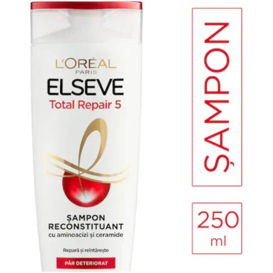 Sampon Par Deteriorat 250 ml, L'OREAL Paris Elseve Total Repair 5, Sampon Reparator, Sampon pentru Parul Deteriorat, Sampon Reparator pentru Par, Sampon pentru Regenerarea Parului Deteriorat, Sampon Hranitor pentru Par Deteriorat