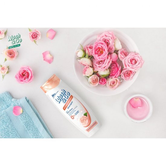 Sampon Wash&Go Intense Softness cu Apa de Trandafiri, 400 ml, pentru Par Uscat, Sampon Par Uscat, Sampon Par Degradat, Sampon cu Apa de Trandafiri, Sampon Hidratant, Sampoane Wash&Go, Sampoane Hidratante, Sampoane Apa de Trandafiri