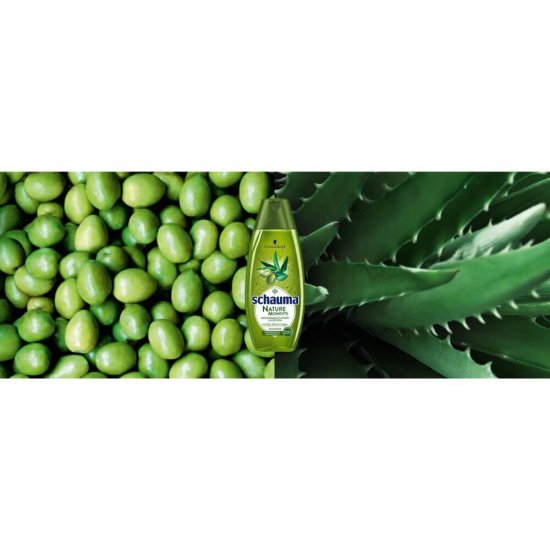 Sampon SCHAUMA Nature Moments, 400 ml, Pentru Par Foarte Deteriorat, Cu Extract de Ulei de Masline si Aloe Vera, Sampon Vegan, Par Sanatos si Stralucitor, Sampon Spalare Par, Sampon Fortifiere, Sampoane pentru Par, Sampon Ingrijire Scalp