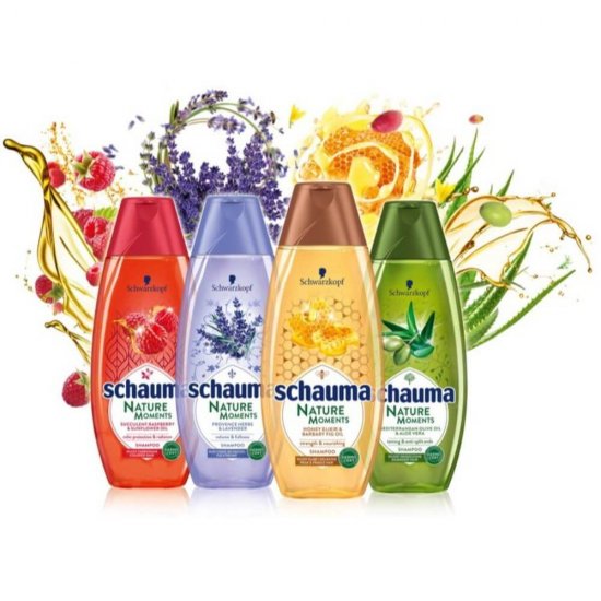 Sampon SCHAUMA Nature Moments, 250 ml, Pentru Par Vopsit, Cu Extract de Zmeura si Ulei de Floarea Soarelui, Par Sanatos si Stralucitor, Sampon Spalare Par, Sampon Fortifiere, Sampoane pentru Par