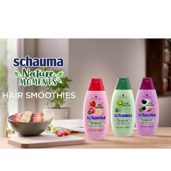 Sampon SCHAUMA Nature Moments, 250 ml, Pentru Par Foarte Deteriorat, Cu Extract de Capsuni Banane si Seminte de Chia, Sampon Vegan, Sampon Spalare Par, Sampon Fortifiere, Sampoane pentru Par, Sampon Ingrijire Scalp, Sampon Curatare Par
