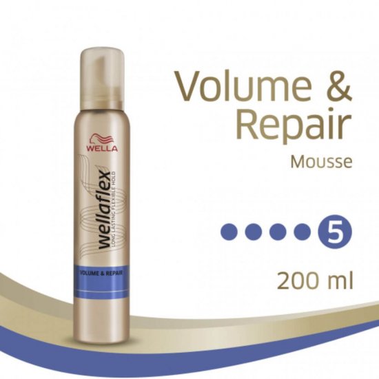 Spuma de Par Wella Wellaflex Volume&Repair, 200 ml, Fixare Foarte Puternica, Spuma de Par pentru Fixare Puternica, Spuma de Par pentru Volum, Spuma de Par cu Efect de Reparare a Parului, Spuma Reparare Par, Spuma Ingrijire Par