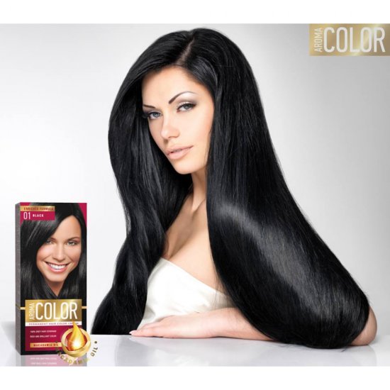 Vopsea Permanenta de Par Aroma Color 01, Negru, 90 ml, Vopsea Par, Vopsea Neagra, Vopsea Permanenta Neagra, Vopsea Par Neagra, Vopsea de Par Permanenta, Vopsea Permanenta Culoare Neagra
