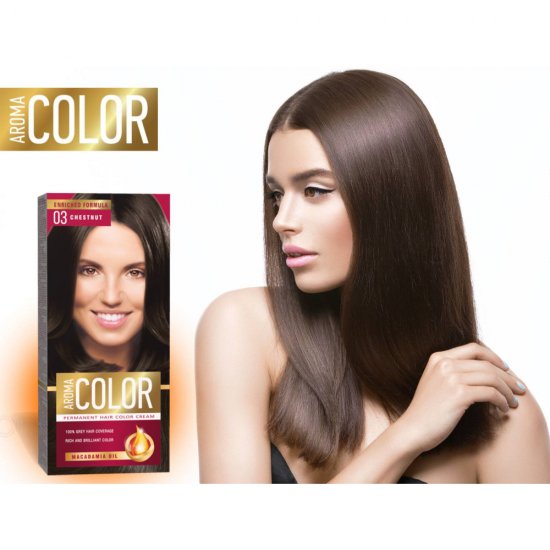 Vopsea Permanenta de Par Aroma Color 03, Castaniu, 90 ml, Vopsea Par, Vopsea Castanie, Vopsea Permanenta Castanie, Vopsea Par Castanie, Vopsea de Par Permanenta, Vopsea Par Castaniu