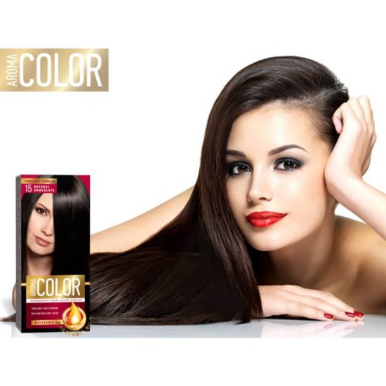 Vopsea Permanenta de Par Aroma Color 15, Ciocolatiu, 90 ml, Vopsea Par, Vopsea Ciocolatie, Vopsea Permanenta Ciocolatie, Vopsea Par Ciocolatie, Vopsea de Par Permanenta, Vopsea Permanenta Par Ciocolatiu