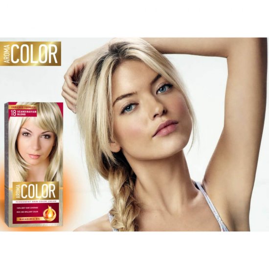 Vopsea Permanenta de Par Aroma Color 18 Blond Scandinav, 90 ml, Vopsea Par, Vopsea Blond Scandinav, Vopsea Permanenta Blond Scandinav, Vopsea Par Blond Scandinav, Vopsea de Par Permanenta, Vopsea Permanenta Par Blond Scandinav
