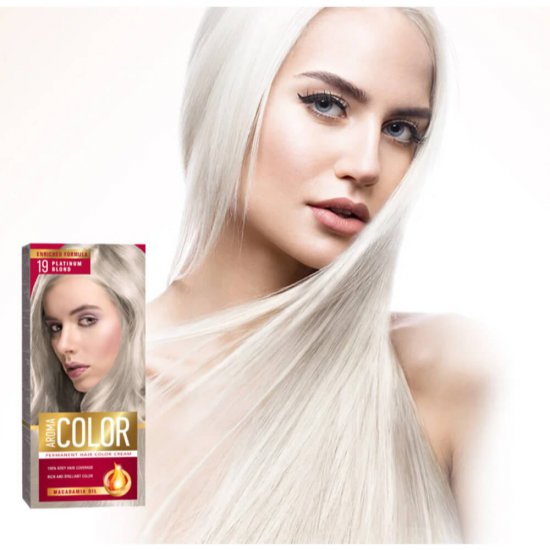 Vopsea Permanenta de Par Aroma Color 19 Blond Platinum, 90 ml, Vopsea Par, Vopsea Blond Platinum, Vopsea Permanenta Blond Platinum, Vopsea Par Blond Platinum, Vopsea de Par Permanenta, Vopsea Permanenta Par Blond Platinum