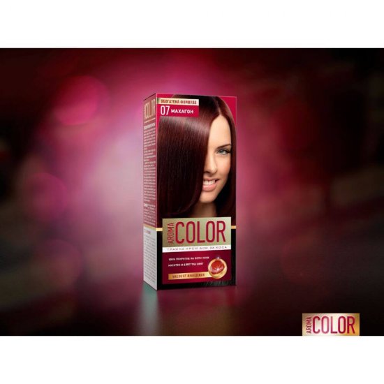 Vopsea de Par AROMA Color 07, Mahon, 90 ml, Permanenta, Vopsea de Par Permanenta, Vopsea de Par Mahogany, Vopsele de Par Permanente Aroma, Vopsea de Par Hidratanta, Vopsea de Par cu Aloe Vera si Ulei de Jojoba, Vopsea de Par Roscat Inchis