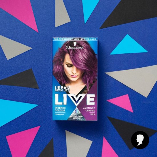 Vopsea Par Permanenta LIVE Urban Metallics, U69 Amethyst Chrome, 142.5 ml, Vopsea de Par Permanenta Intense Colour Metallic Shine Booster, Crema Coloranta de Par, Vopsele de Par Metalice, Vopsea de Par cu Stralucire Metalica