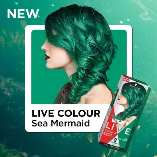 Vopsea Par Semipermanenta LIVE Ultra Brights or Pastel, 097 Sea Mermaid, 80 ml, Vopsea de Par 2 in 1 Culori Intense sau Pastel, Vopsea de Par Semipermanenta Verde, Vopsele de Par Verzi, Vopsea Par Verde Pastel, Vopsea Semipermanenta Verde