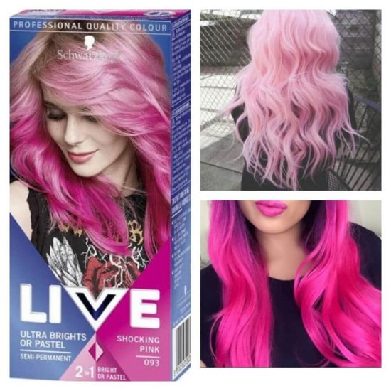 Vopsea Par Semipermanenta LIVE Ultra Brights or Pastel, 093 Shocking Pink, 80 ml, Vopsea de Par 2 in 1 Culori Intense sau Pastel, Vopsea de Par Semipermanenta Roz, Vopsele de Par Roz, Vopsea Par Roz Pastel, Vopsea Par LIVE, Vopsea Semipermanenta Roz