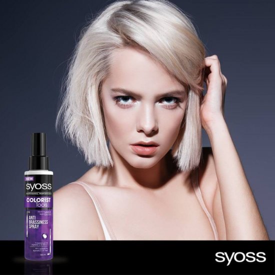 Spray SYOSS Anti Ingalbenire Par, 100 ml, Par Blond/Gri, Syoss Colorist Tools Anti Brassiness Spray, Spray Neutralizator Syoss, Sprayuri Neutralizatoare pentru Par Blond si Cenusiu, Sprayuri Impotriva Ingalbenirii Parului